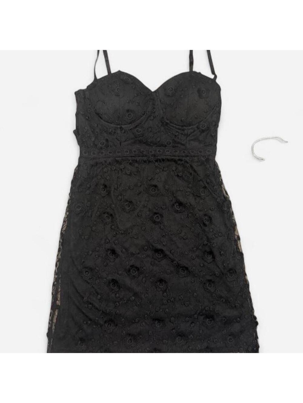 Haute Monde Black Floral Lace Bustier Mini Dress